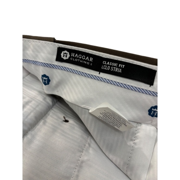 HAGGAR Men's Eclo Stria Classic Fit Flat Front Expandable Dress Pants 40Wx30L - Picture 3 of 5